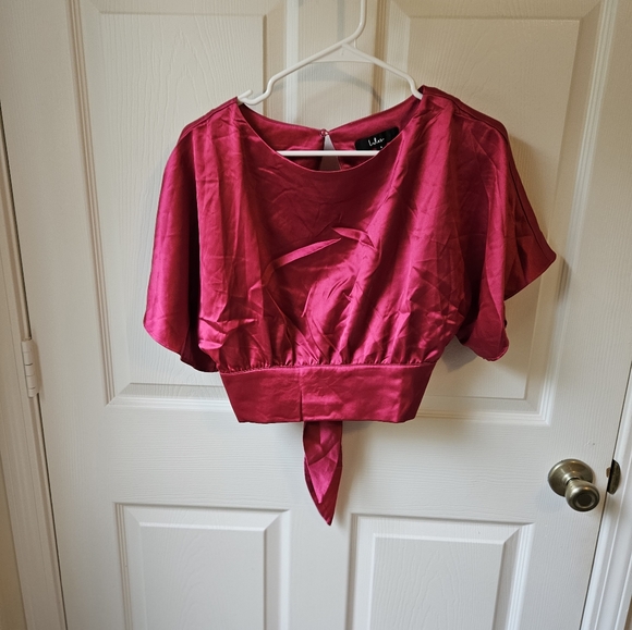 MSRP $45 NWT Lulus Satin Tie Back Crop Top Sz Small - Picture 5 of 10